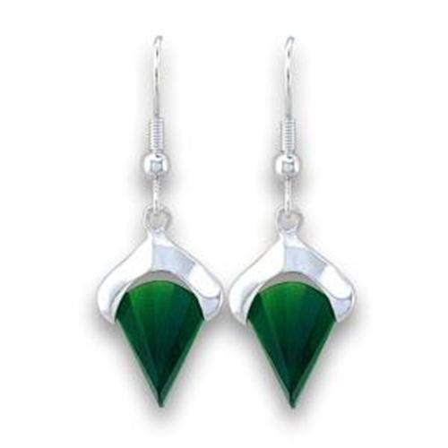 Silver 925 Sterling Silver Earrings with Synthetic Synthetic Glass in Emerald