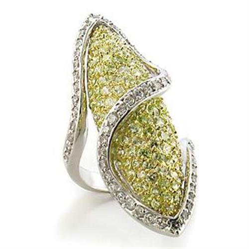 Gold+Rhodium Brass Ring with AAA Grade CZ in Apple Green color