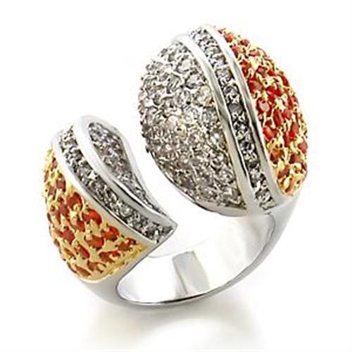 Gold+Rhodium Brass Ring with AAA Grade CZ in Orange