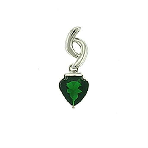 Rhodium Brass Pendant with Synthetic Synthetic Glass in Emerald