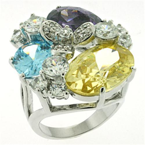 Rhodium Brass Ring with AAA Grade CZ in Multi Color