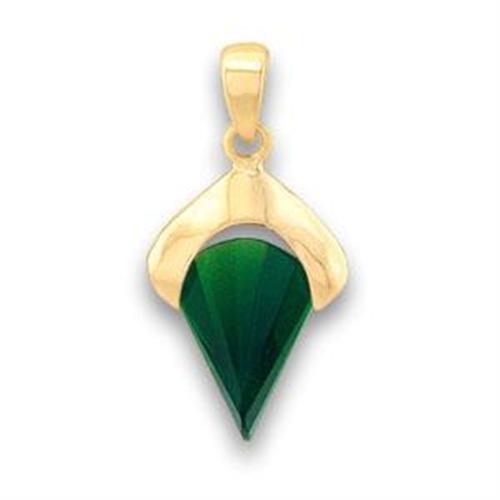 Gold Brass Pendant with Synthetic Synthetic Glass in Emerald