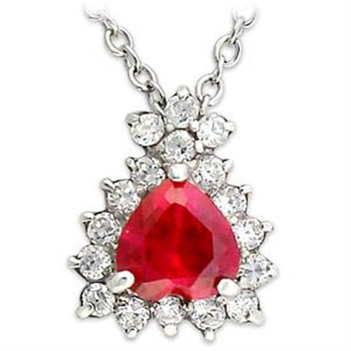 High-Polished 925 Sterling Silver Chain Pendant with Synthetic Corundum in Ruby