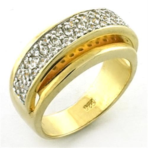 Gold+Rhodium 925 Sterling Silver Ring with AAA Grade CZ in Clear