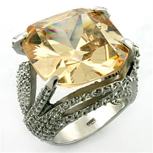 Rhodium 925 Sterling Silver Ring with AAA Grade CZ in Champagne