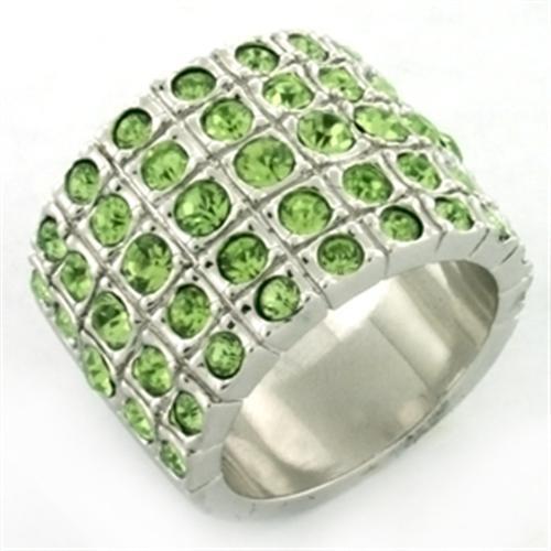 Rhodium Brass Ring with Top Grade Crystal in Apple Green color