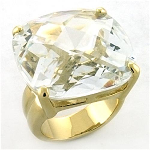 Gold Brass Ring with AAA Grade CZ in Clear