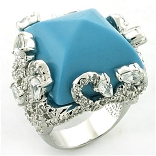 Rhodium Brass Ring with Synthetic Turquoise in Sea Blue