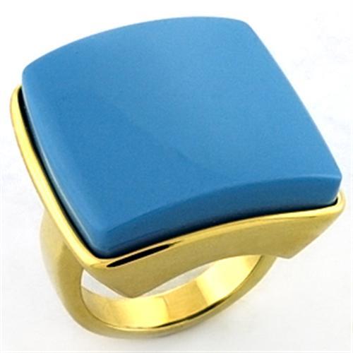 Gold Brass Ring with Synthetic Acrylic in Sea Blue