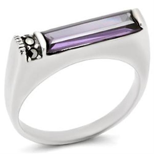 Antique Tone 925 Sterling Silver Ring with AAA Grade CZ in Amethyst
