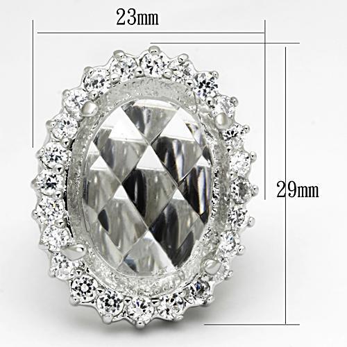 Rhodium Brass Ring with Synthetic Synthetic Glass in Clear