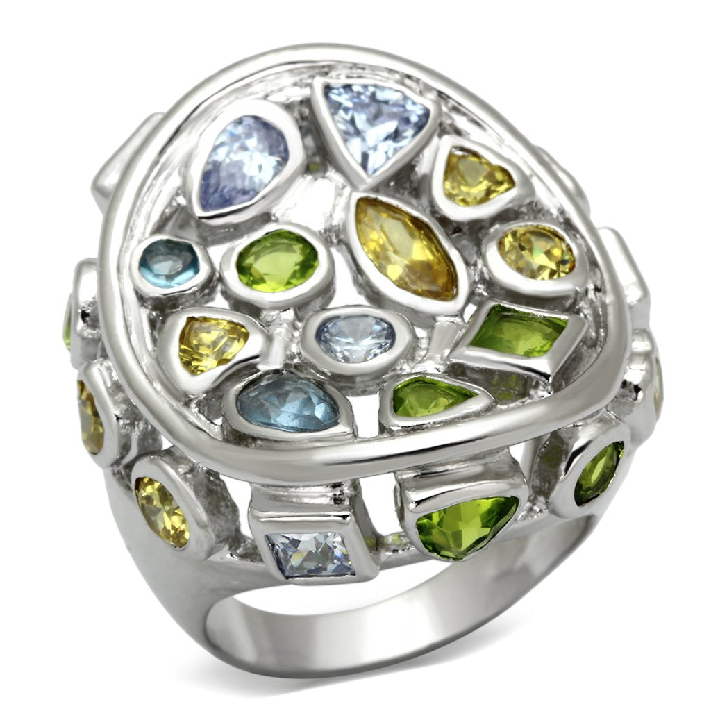 Rhodium Brass Ring with Assorted in Multi Color