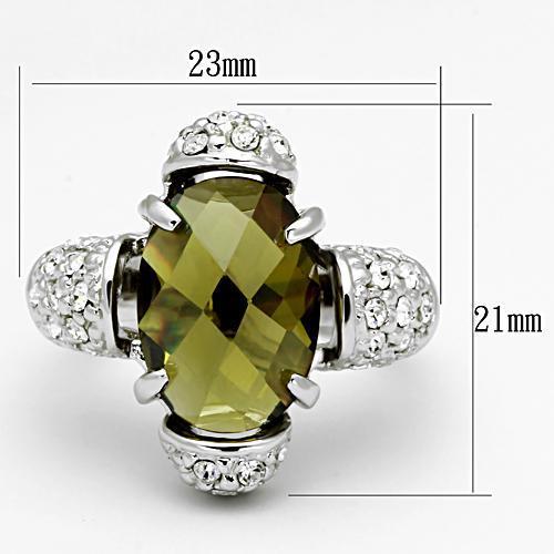 Rhodium Brass Ring with AAA Grade CZ in Olivine color