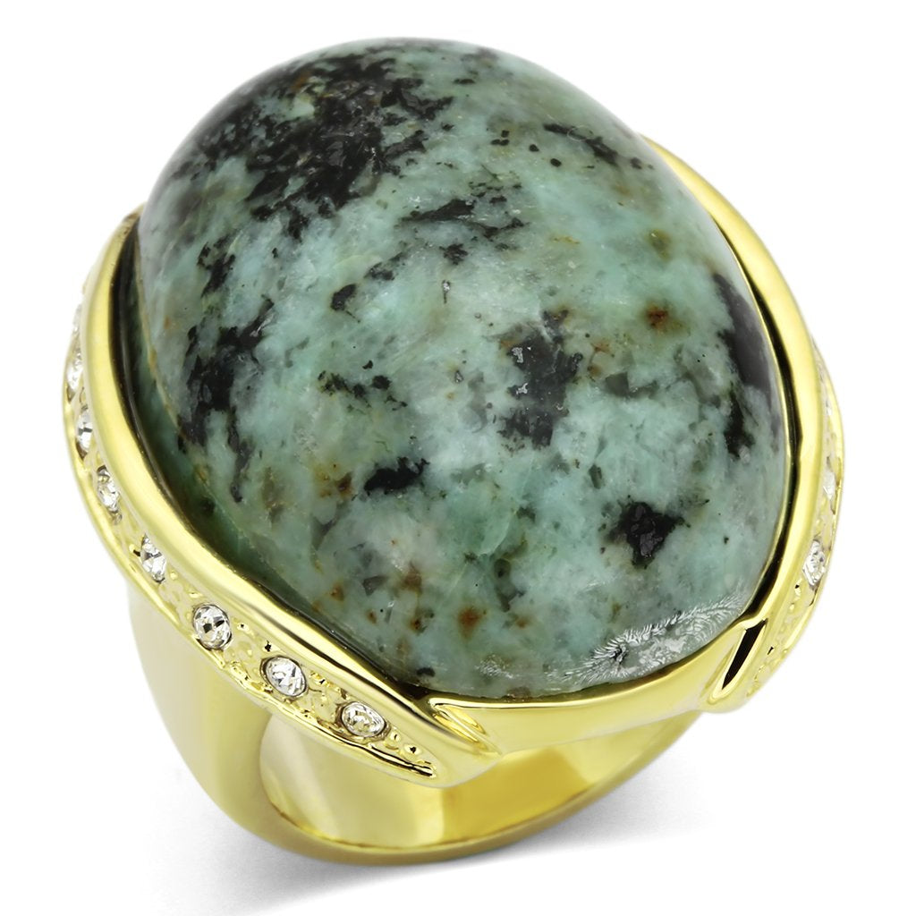 Gold Brass Ring with Semi-Precious Turquoise in Sea Blue