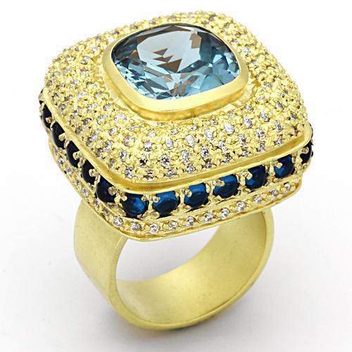 Matte Gold Brass Ring with Synthetic Spinel in London Blue