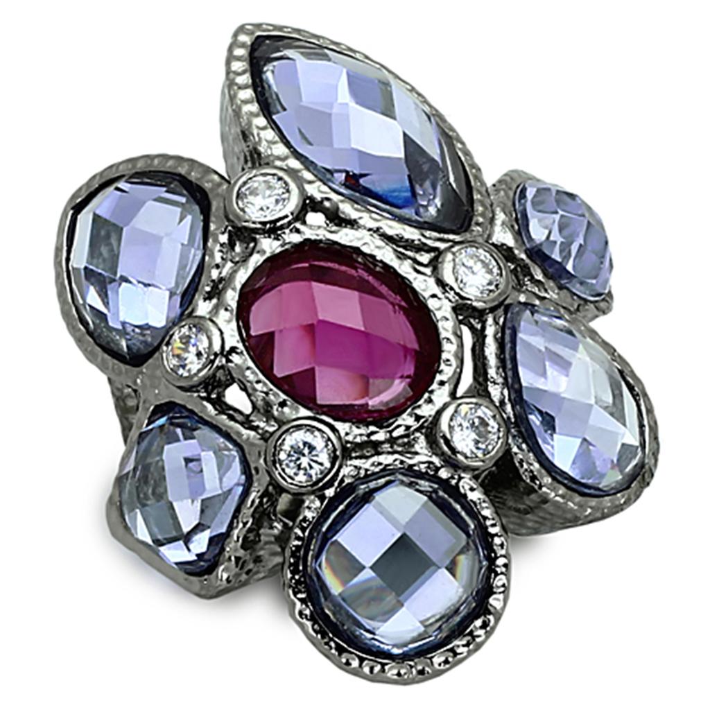 Ruthenium Brass Ring with AAA Grade CZ in Multi Color