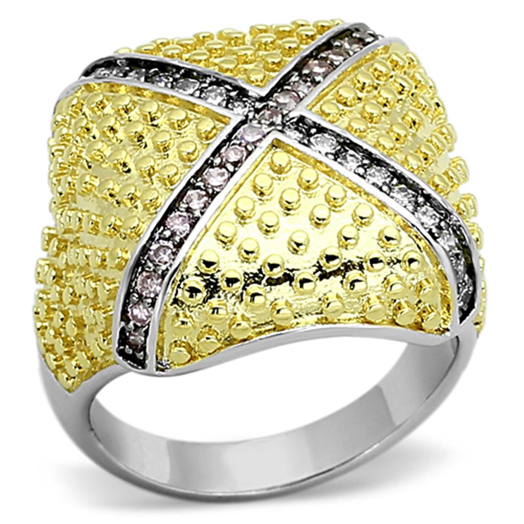 Rhodium+Gold+ Ruthenium Brass Ring with AAA Grade CZ in Rose
