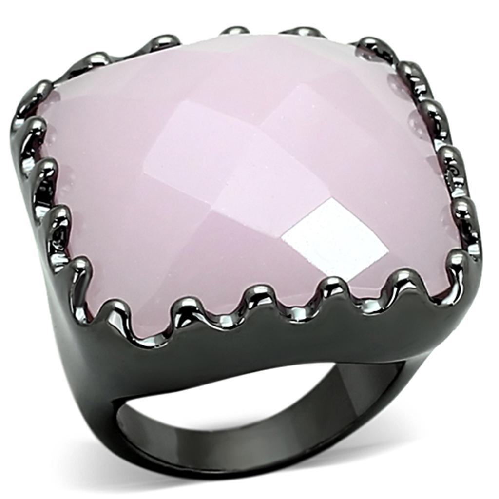 Ruthenium Brass Ring with Synthetic Synthetic Glass in Light Rose