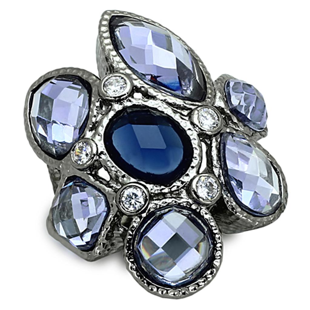 Ruthenium Brass Ring with Synthetic Synthetic Glass in Multi Color