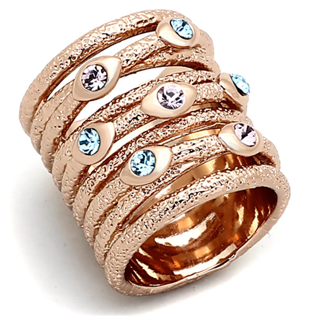 Rose Gold Brass Ring with Top Grade Crystal in Multi Color