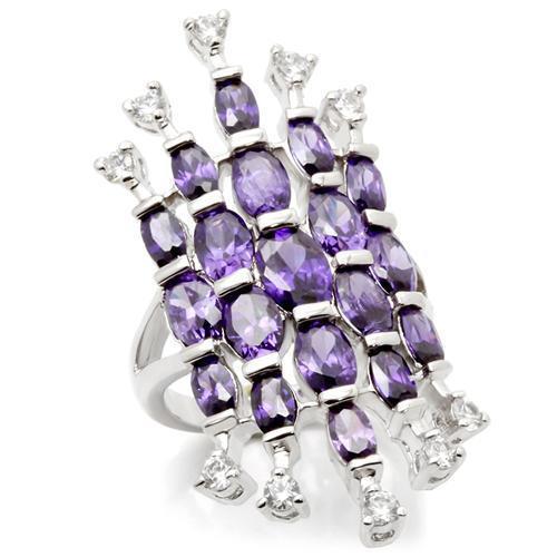 Rhodium Brass Ring with AAA Grade CZ in Amethyst