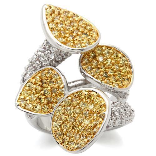 Gold+Rhodium Brass Ring with AAA Grade CZ in Topaz