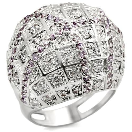 Rhodium Brass Ring with AAA Grade CZ in Fuchsia