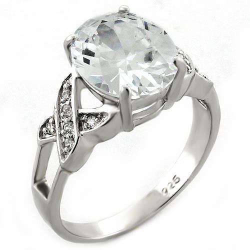 Rhodium 925 Sterling Silver Ring with AAA Grade CZ in Clear