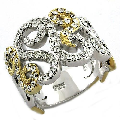 Gold+Rhodium 925 Sterling Silver Ring with Top Grade Crystal in Clear
