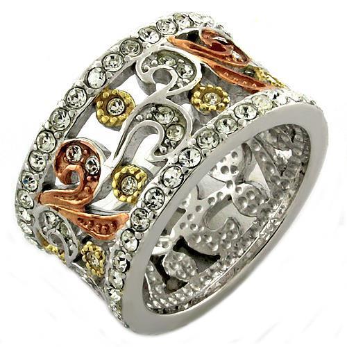 Rhodium 925 Sterling Silver Ring with Top Grade Crystal in Multi Color