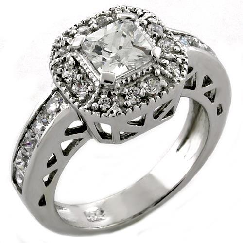 LOAS1033 - Rhodium 925 Sterling Silver Ring with AAA Grade CZ in Clear
