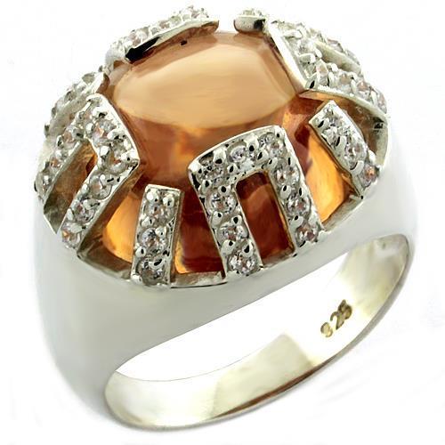 Rhodium 925 Sterling Silver Ring with AAA Grade CZ in Champagne