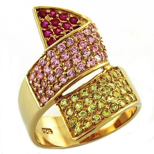 Gold 925 Sterling Silver Ring with AAA Grade CZ in Multi Color