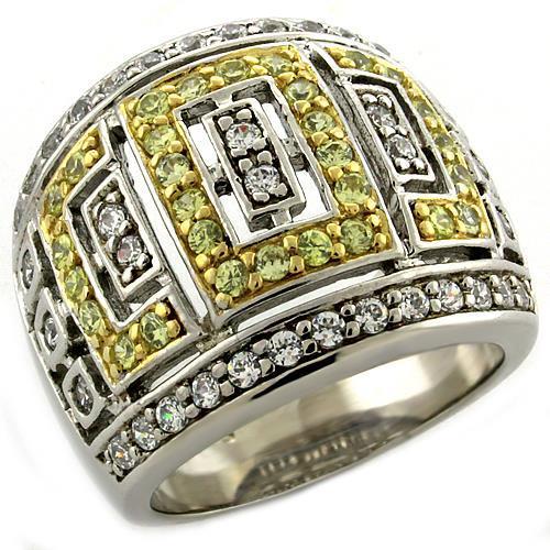 Gold+Rhodium 925 Sterling Silver Ring with AAA Grade CZ in Clear