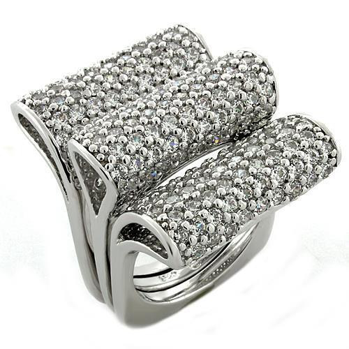 Rhodium 925 Sterling Silver Ring with AAA Grade CZ in Clear