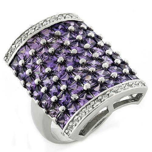 Rhodium 925 Sterling Silver Ring with AAA Grade CZ in Amethyst