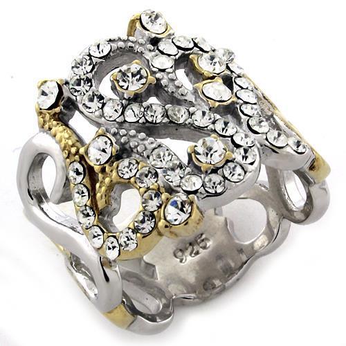 Gold+Rhodium 925 Sterling Silver Ring with AAA Grade CZ in Clear