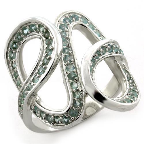 High-Polished 925 Sterling Silver Ring with Synthetic Synthetic Glass in Sea Blue