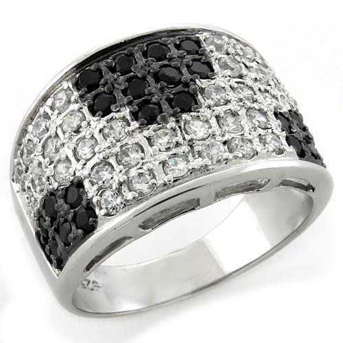 IP Black(Ion Plating) 925 Sterling Silver Ring with AAA Grade CZ in Jet
