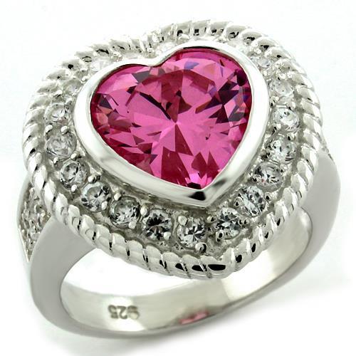 High-Polished 925 Sterling Silver Ring with AAA Grade CZ in Rose