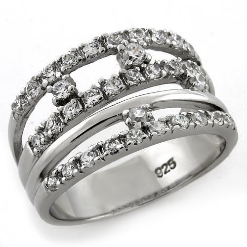 Rhodium 925 Sterling Silver Ring with AAA Grade CZ in Clear