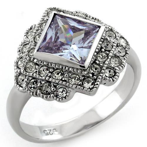Rhodium 925 Sterling Silver Ring with AAA Grade CZ in Light Amethyst
