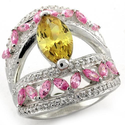 High-Polished 925 Sterling Silver Ring with AAA Grade CZ in Citrine