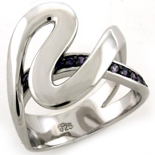 Rhodium 925 Sterling Silver Ring with AAA Grade CZ in Amethyst