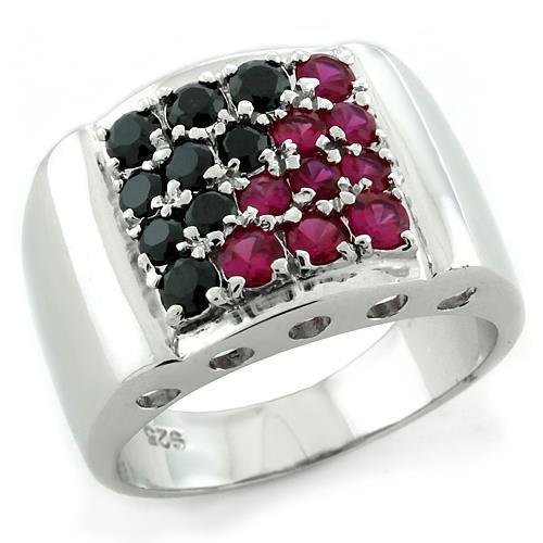 Rhodium 925 Sterling Silver Ring with AAA Grade CZ in Multi Color