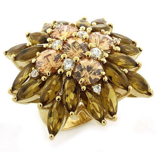 Gold 925 Sterling Silver Ring with AAA Grade CZ in Multi Color