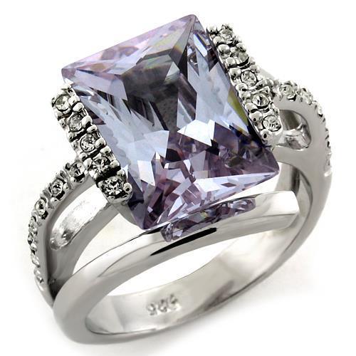 Rhodium 925 Sterling Silver Ring with AAA Grade CZ in Light Amethyst