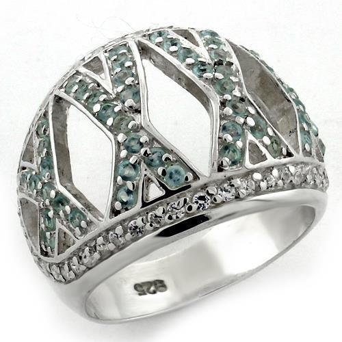 High-Polished 925 Sterling Silver Ring with AAA Grade CZ in Sea Blue