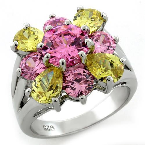 Rhodium 925 Sterling Silver Ring with AAA Grade CZ in Multi Color
