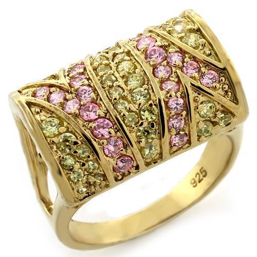 Gold 925 Sterling Silver Ring with AAA Grade CZ in Multi Color